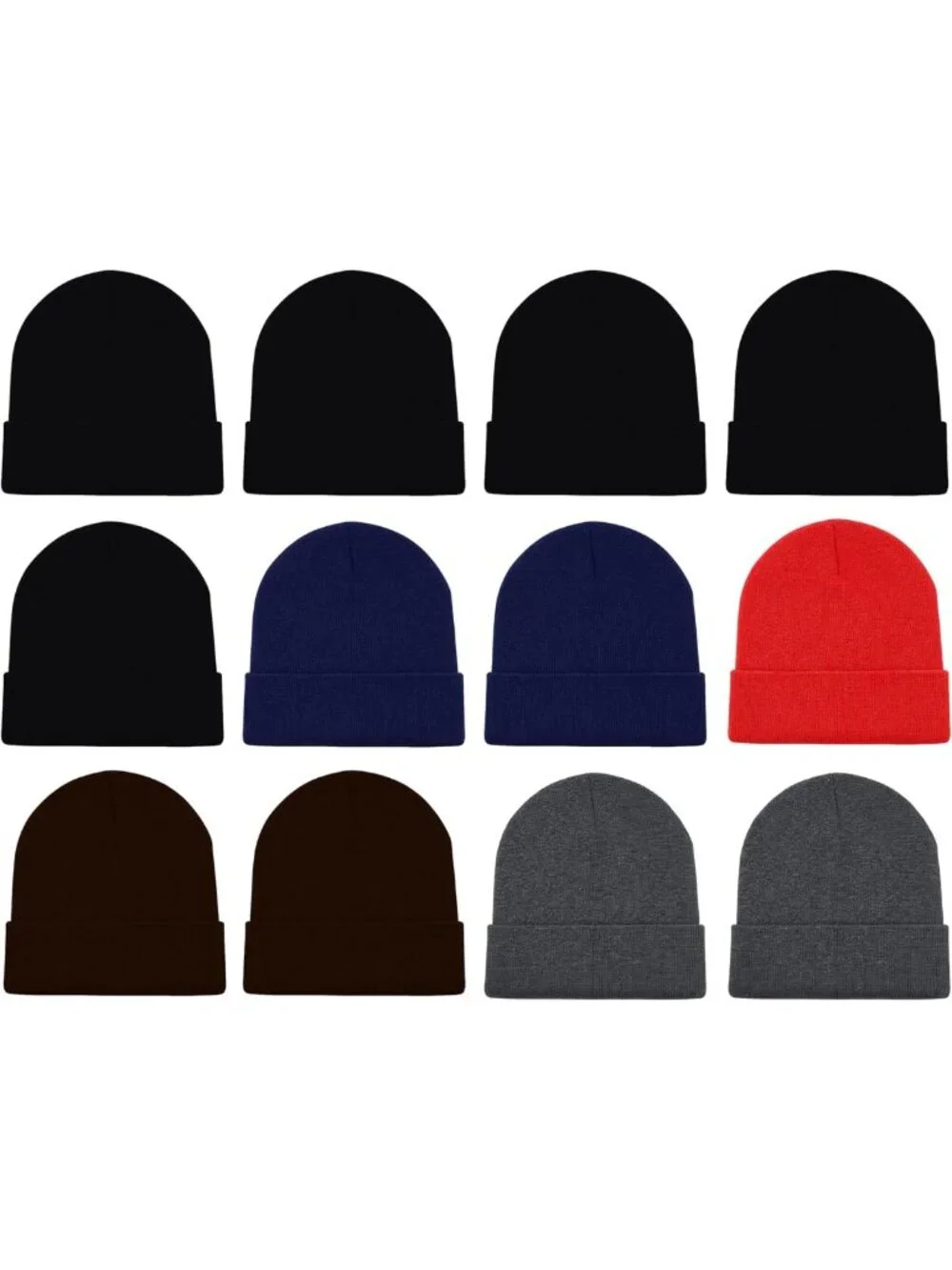 Cozy 12-Pack Winter Beanie Hats for Men & Women, Warm Knitted Cuffed Caps